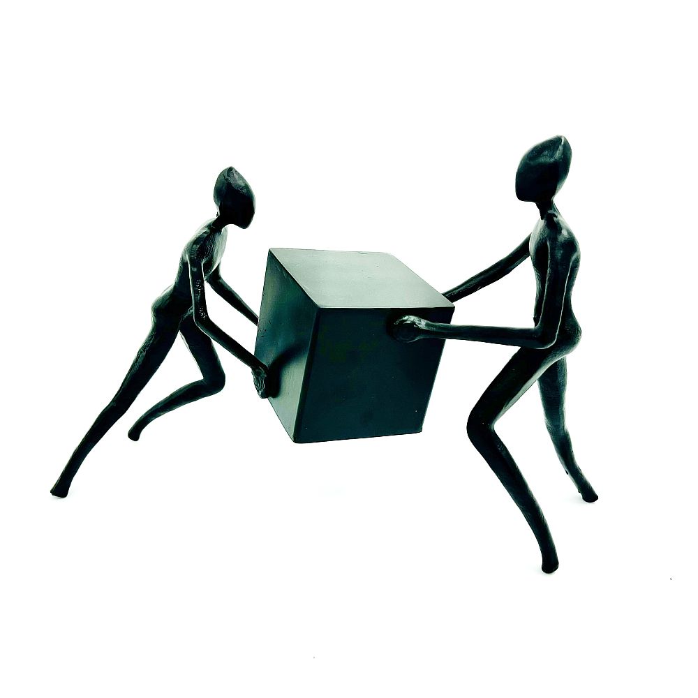 Decor two figures carrying a cube